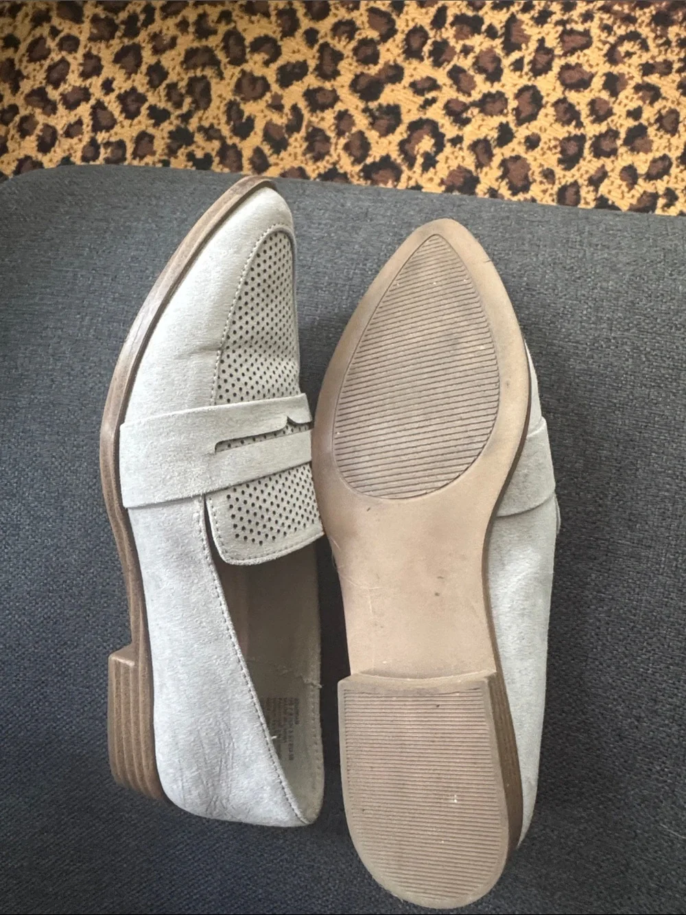 JustFab Light Gray Perforated Suede Penny Loafers